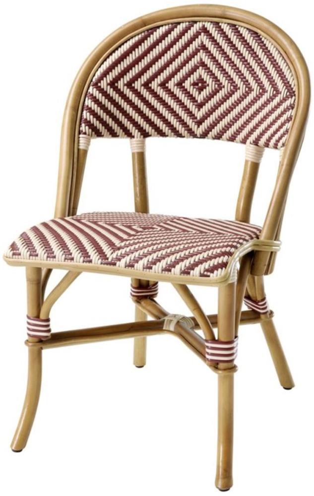 Casa Padrino Luxus Rattanstuhl Naturfarben / Burgundy / Weiß 46 x 60 x H. 83 cm - Wintergarten Möbel Bild 1