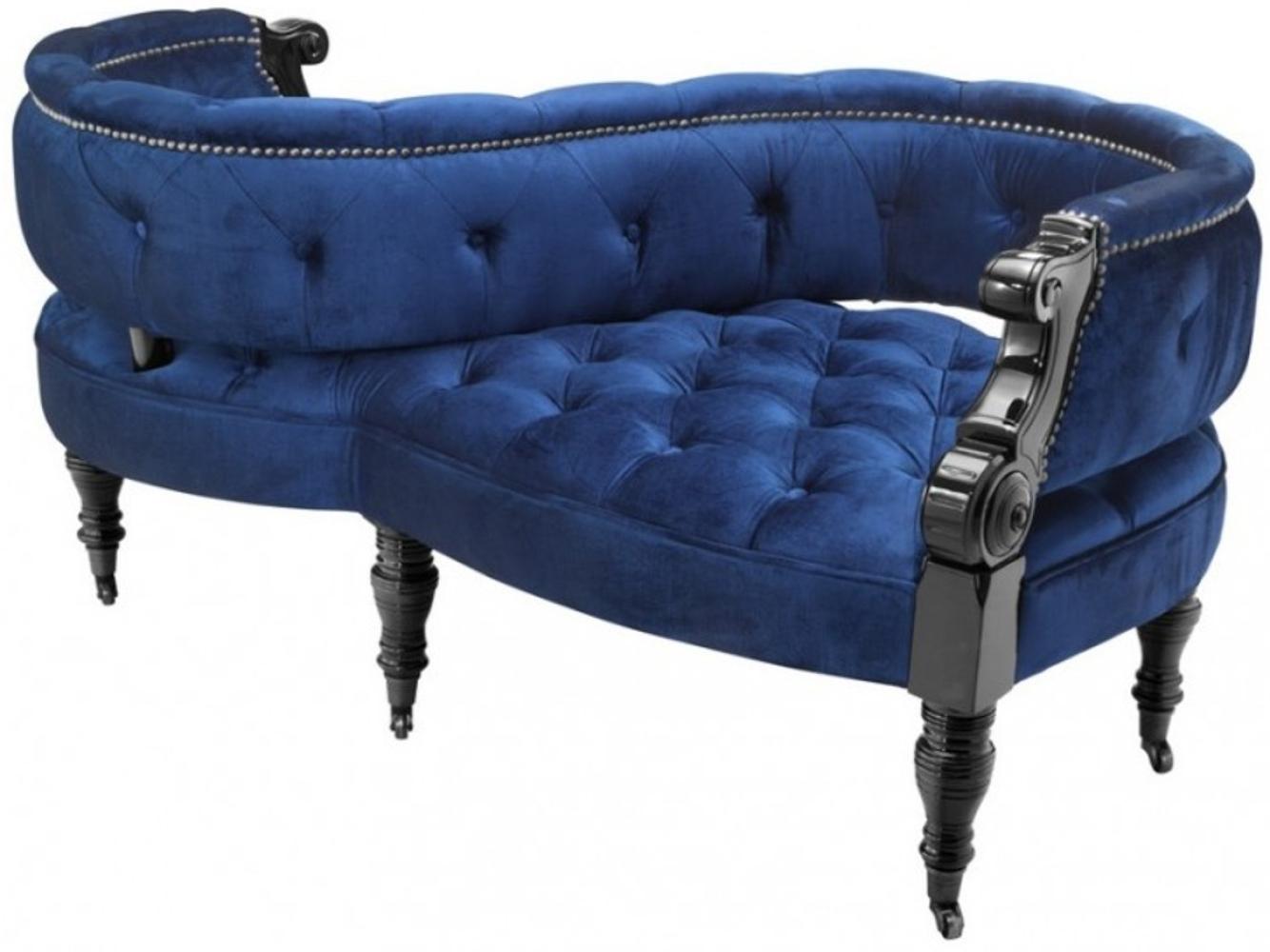 Casa Padrino Luxus Barock Doppel Sitzbank Royalblau / Schwarz Klavierlack - Doppelsofa - Luxury Collection Bild 1