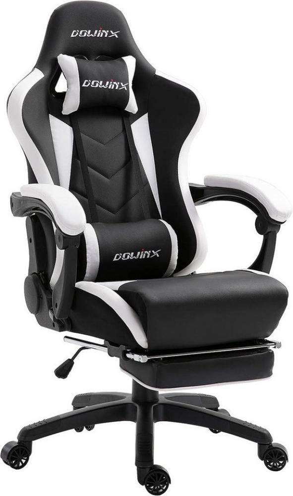 Dowinx Gaming-Stuhl Ergonomisches Design mit Lendenwirbelstütze und Fußstütze, Computer Bürostuhl Rückenlehne verstellbar Drehstuhl, Weiß Bild 1