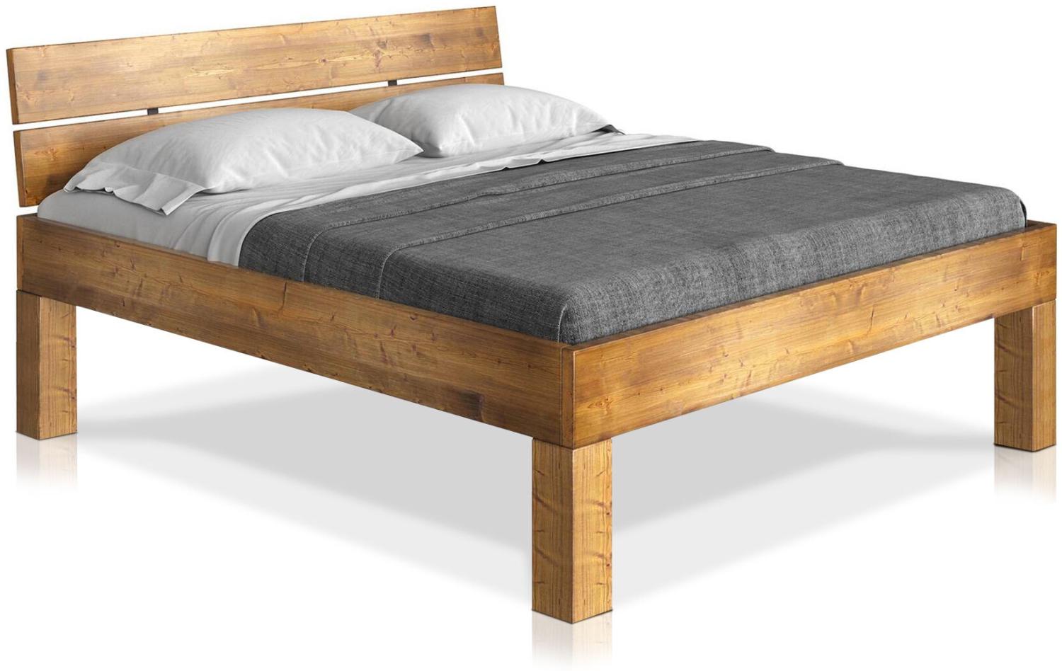 Möbel-Eins CURBY 4-Fuß-Bett mit Kopfteil, Material Massivholz, rustikale Altholzoptik, Fichte vintage 90x220 cm Komforthöhe Bild 1