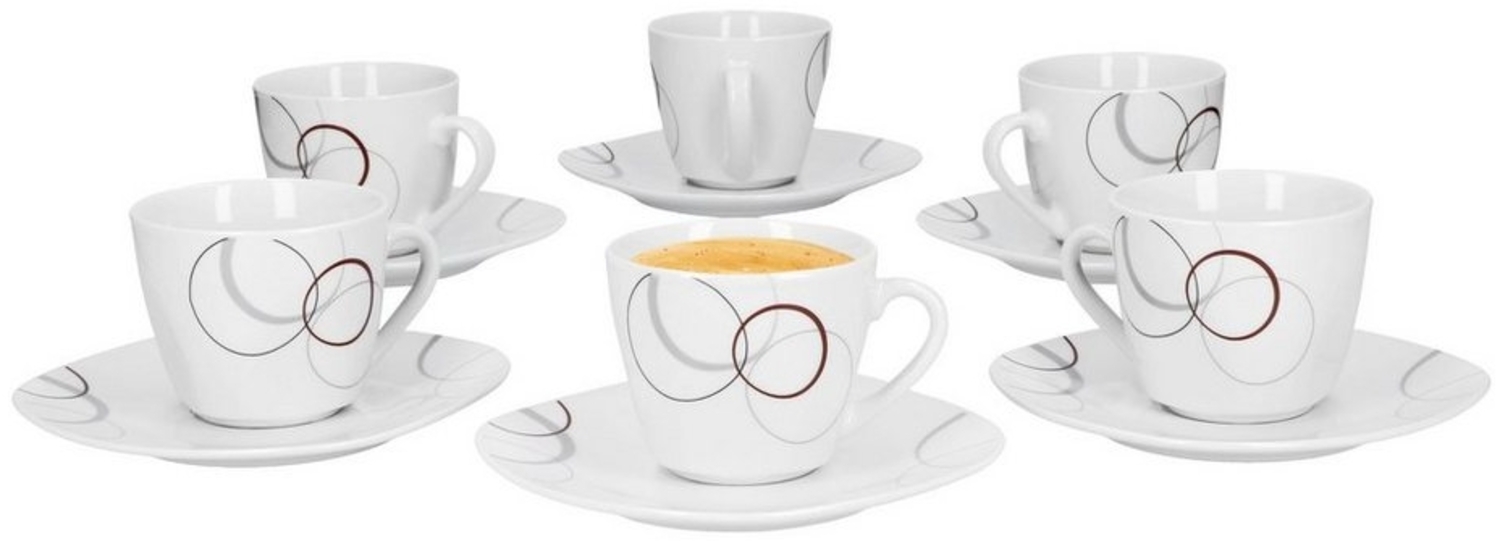 van Well Tasse 6er Set Kaffeetasse 20cl und Untertasse Palazzo Porzellan mit Kreisen Bild 1