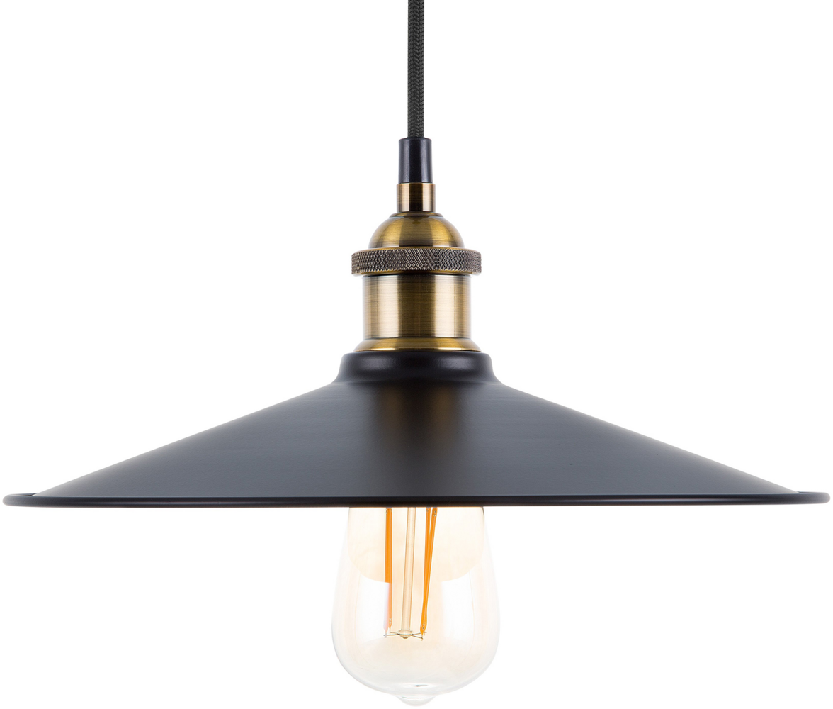 'Swift' Hängeleuchte Schwarz und Messing Metall mit Schirm in Trichterform Retro Stil Bild 1
