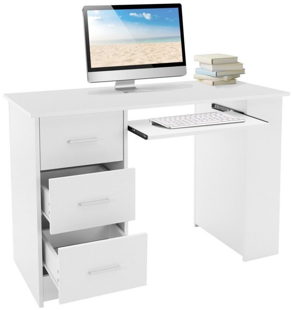 ML-DESIGN Schreibtisch Bürotisch mit 3 Schubladen, 3 Regale und Tastaturauszug für Heim /Bürö, Arbeitstisch Bürotisch Büromöbel Laptoptisch PC Tisch viel Stauraum Bild 1