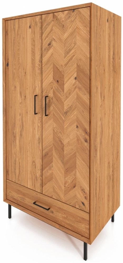 Kleiderschrank Seiba Wildeiche massiv 97x60x196 Fischgrät 2 Türen 1 Schublade Bild 1