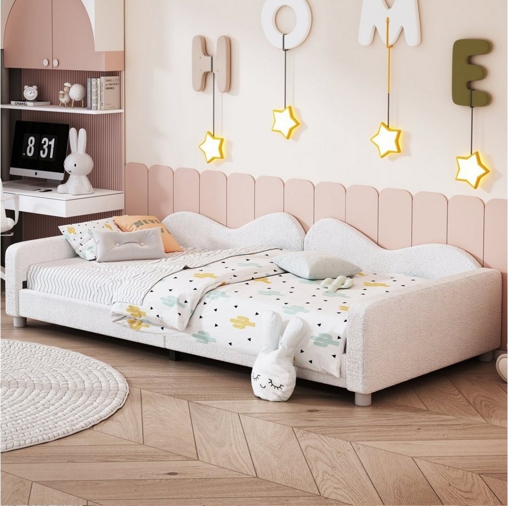 Flieks Polsterbett, Teddy-Samt Kinderbett Einzelbett Schlafsofa mit Lattenrost 90x200cm Bild 1