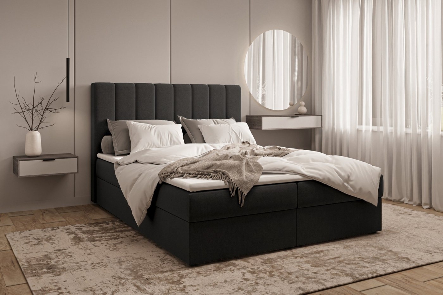 MOEBLO Boxspringbett Bett 01 (Bonell, Topper, Doppelbett gepolstertes Kopfteil mit Bettkasten Boxspringbett, aus Samt, Polsterbett Kontinentalbett, dekorativem Kopfteil), Boxspring, - (BxHxT):143/163/183x113x214 cm Bild 1