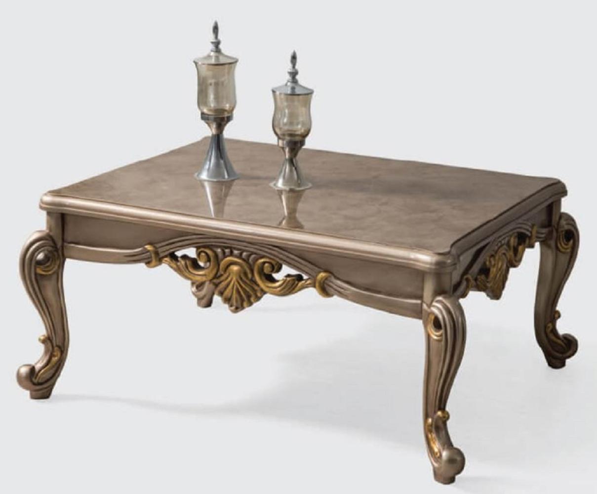 Casa Padrino Luxus Barock Couchtisch Silbergrau / Gold 110 x 80 x H. 52 cm - Handgefertigter Massivholz Wohnzimmertisch im Barockstil - Barock Möbel Bild 1