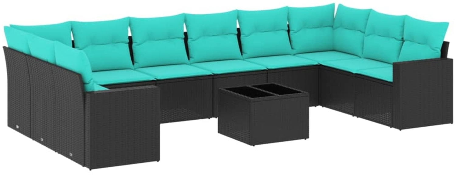 vidaXL 11-tlg. Garten-Sofagarnitur mit Kissen Schwarz Poly Rattan 3219467 Bild 1