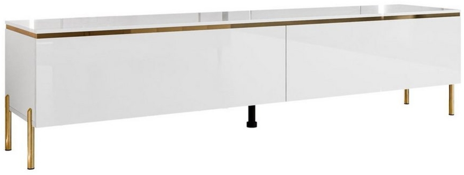 ALLHOUSE24 Lowboard PEONY 180 cm Breite weiß Hochglanz gold Beine TV Schrank BERLIN Bild 1