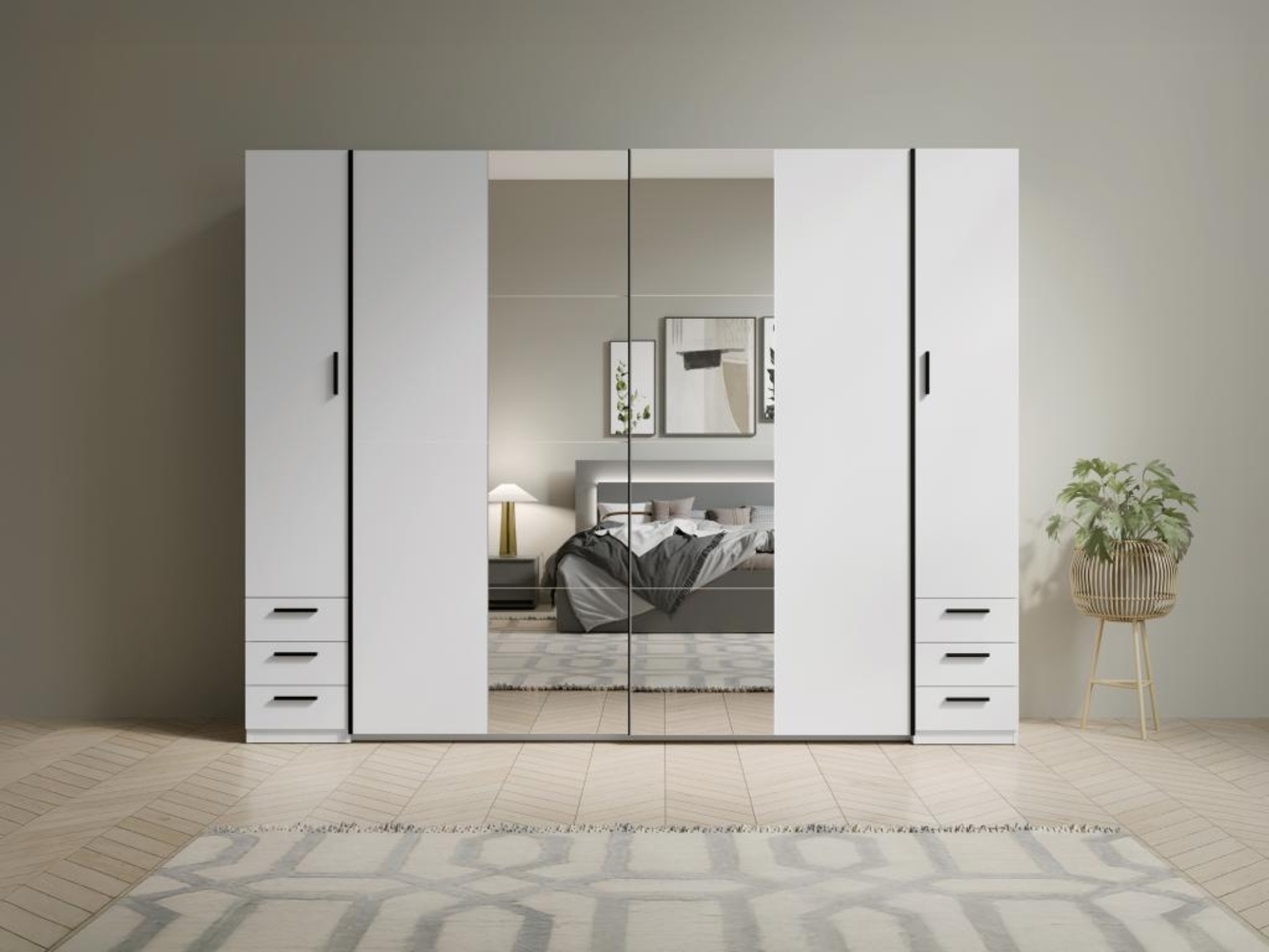 Vente-unique - Kleiderschrank mit 6 Schubladen & 4 Türen - Mit Spiegel - 270 cm - Weiß - ARVOLIA Bild 1