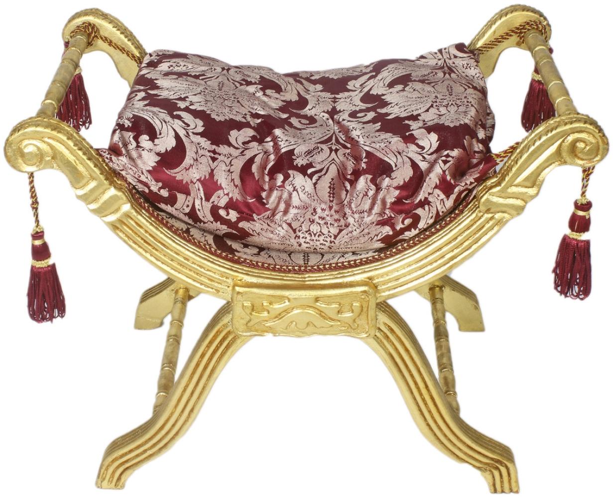 Casa Padrino Barock Sitzhocker - Kreuzhocker Bordeaux Muster / Gold - Antik Möbel Bild 1