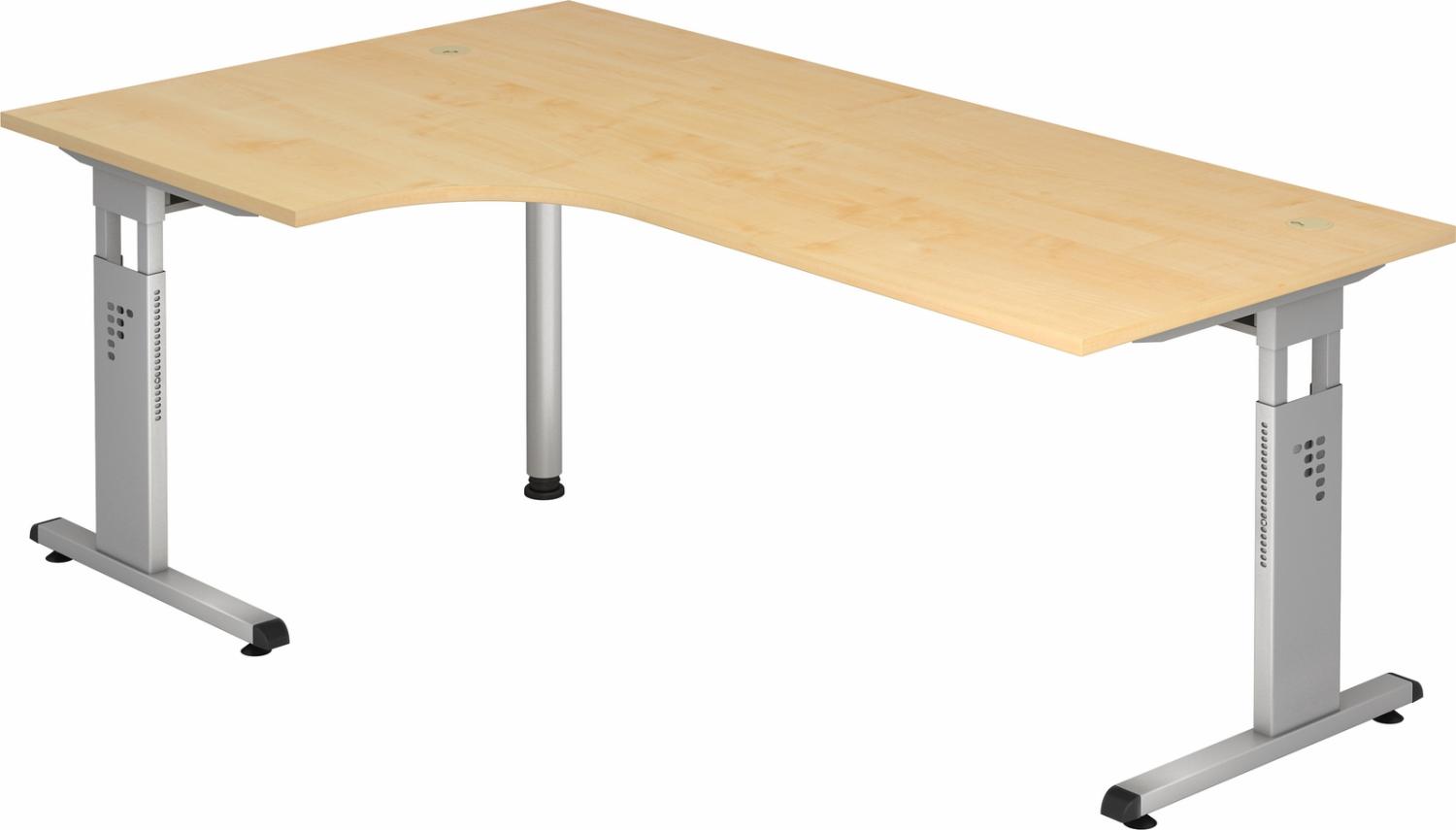 bümö höhenverstellbarer Eckschreibtisch O-Serie 200x120 cm in Ahorn, Gestell in Silber - Schreibtisch L Form, großer Tisch für's Büro, Computertisch höhenverstellbar, OS-82-3-S Bild 1