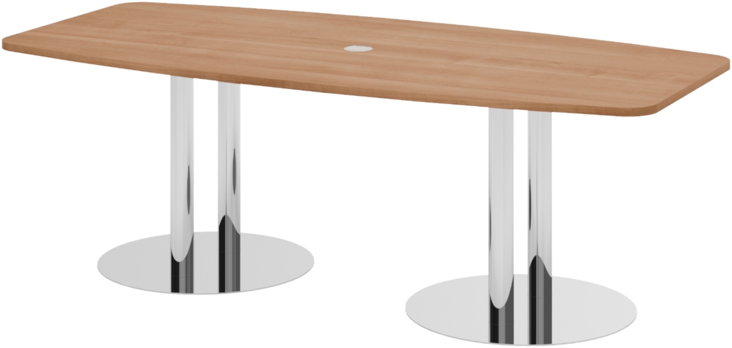 bümö Konferenztisch oval 220x103 cm großer Besprechungstisch in Nuss, Besprechungstisch mit Chromsäulen, Meetingtisch für 8 Personen, XXL-Tisch für Besprechungsraum & Meeting, KT22S-N-C Bild 1