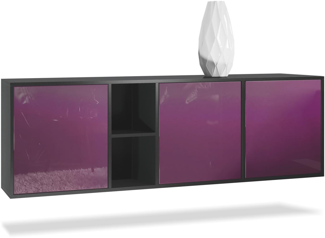 Vladon Kommode Cuba - Schwarz matt/Brombeer Hochglanz - Modernes Sideboard für Ihr Wohnbereich - (BxHxT) 182 x 53 x 35 cm Bild 1