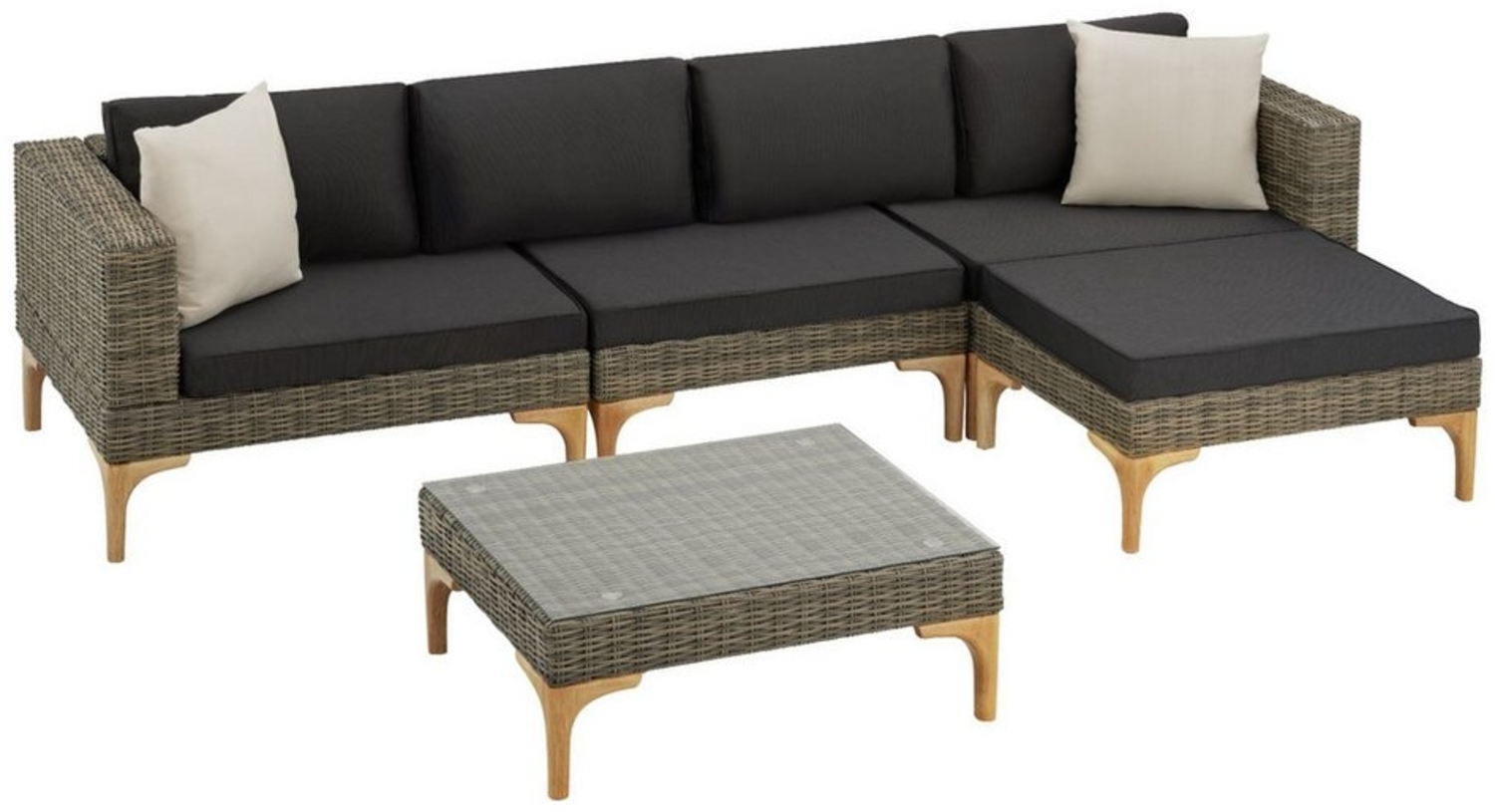 tectake Loungeset Rattan Lounge, (Set, 5-tlg), mit Aluminiumgestell Bild 1