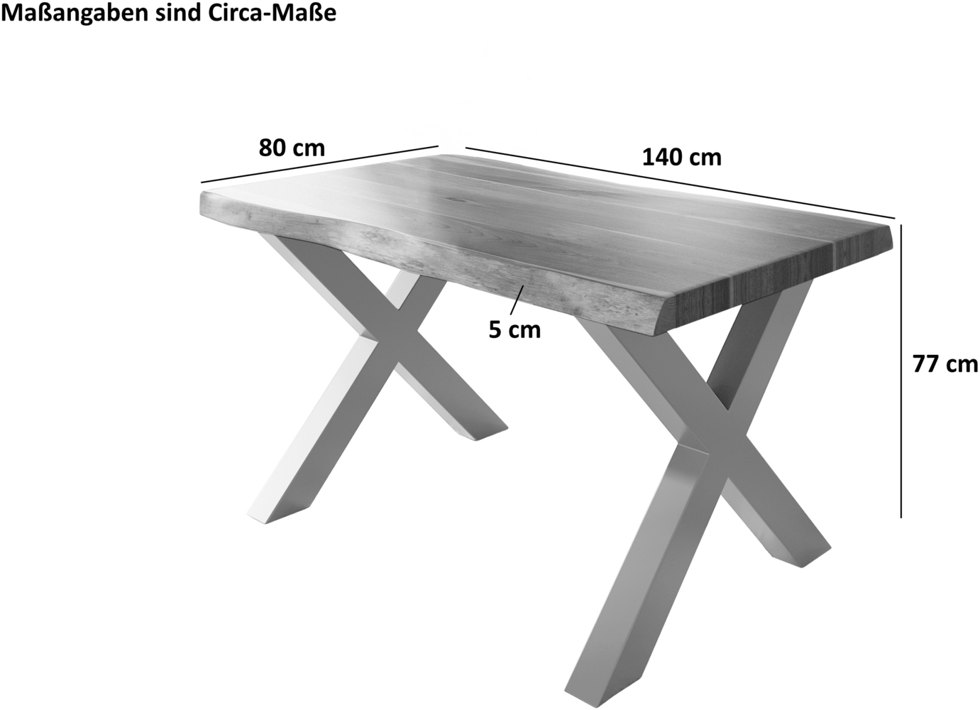 Esstisch Baumkante massiv Akazie Natur 140x80 X-Gestell schwarz ATLAS 140115723 Bild 1