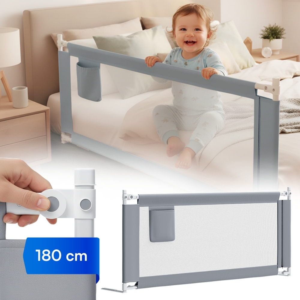 Bellabino 'Drina' Bettschutzgitter, Rausfallschutz klappbar & höhenverstellbar, aus Oxford-Stoff & Metall, 180 cm, hellgrau Bild 1