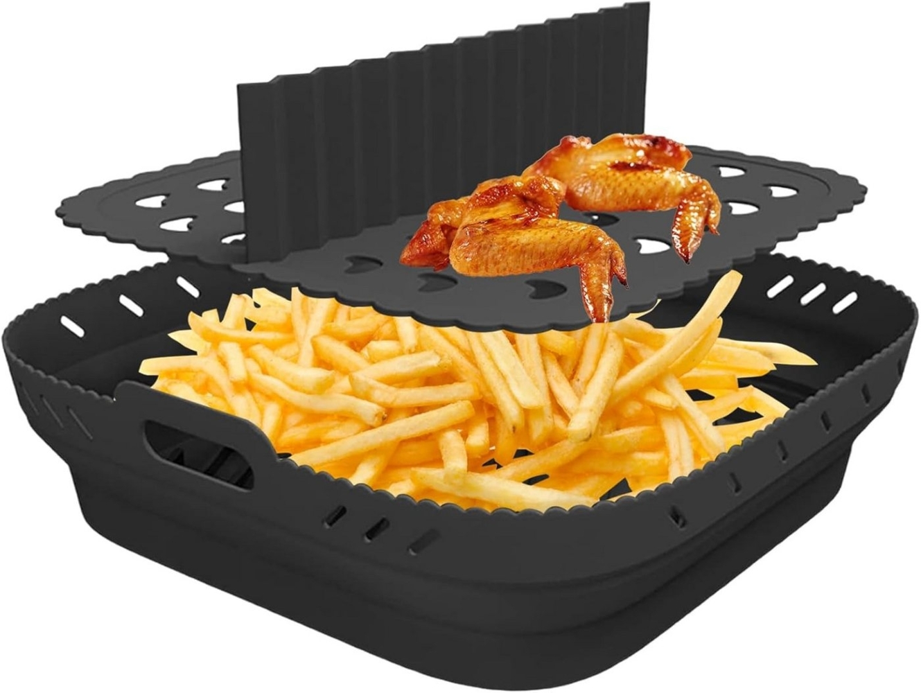 DTC GmbH Backform Silikonform Backform Für Heißluftfritteuser mit Trennwand, (Silikonform Backform Für Heißluftfritteuser mit Trennwand, Faltbar (Airfryer Silikonform Zubehör für Heißluftfritteuse), Wiederverwendbar Luftfritteuse Silikontopf für Backfo... Bild 1