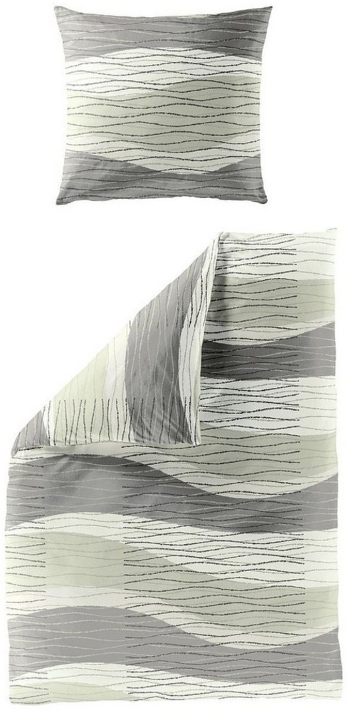 JACK Bettwäsche 135x200 cm Wellen Linien Grau Grün Bierbaum, Seersucker, 2 teilig, modernes und dezentes Wellenmuster Bild 1