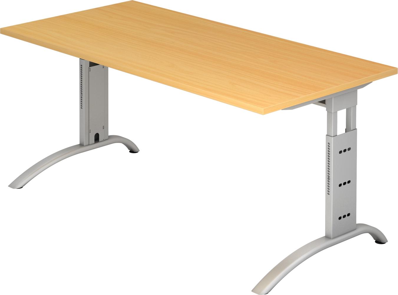 bümö manuell höhenverstellbarer Schreibtisch 160x80 cm in Buche - PC Tisch höhenverstellbar & groß, höhenverstellbarer Tisch Büro, großer Computertisch verstellbar, F-Serie, FS-16-6-S Bild 1