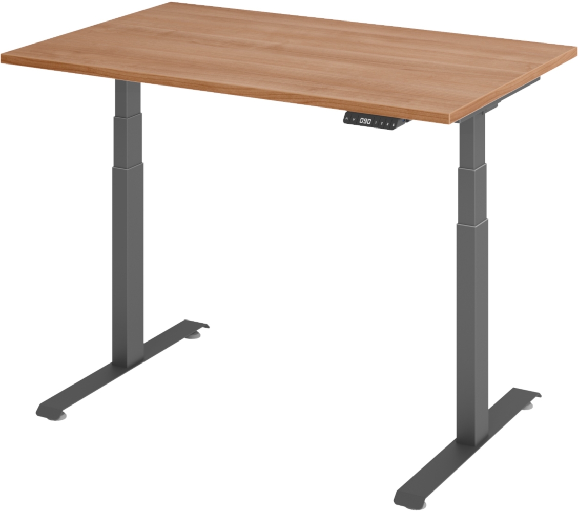 bümö höhenverstellbarer Schreibtisch 120x80 cm in Nussbaum, Gestell graphit - Höhenverstellbar Elektrisch Stehpult mit 3-fach Speicher, Computertisch, Ergonomischer Steh-Sitz Tisch, Bürotisch, LXK65-12-N-G Bild 1