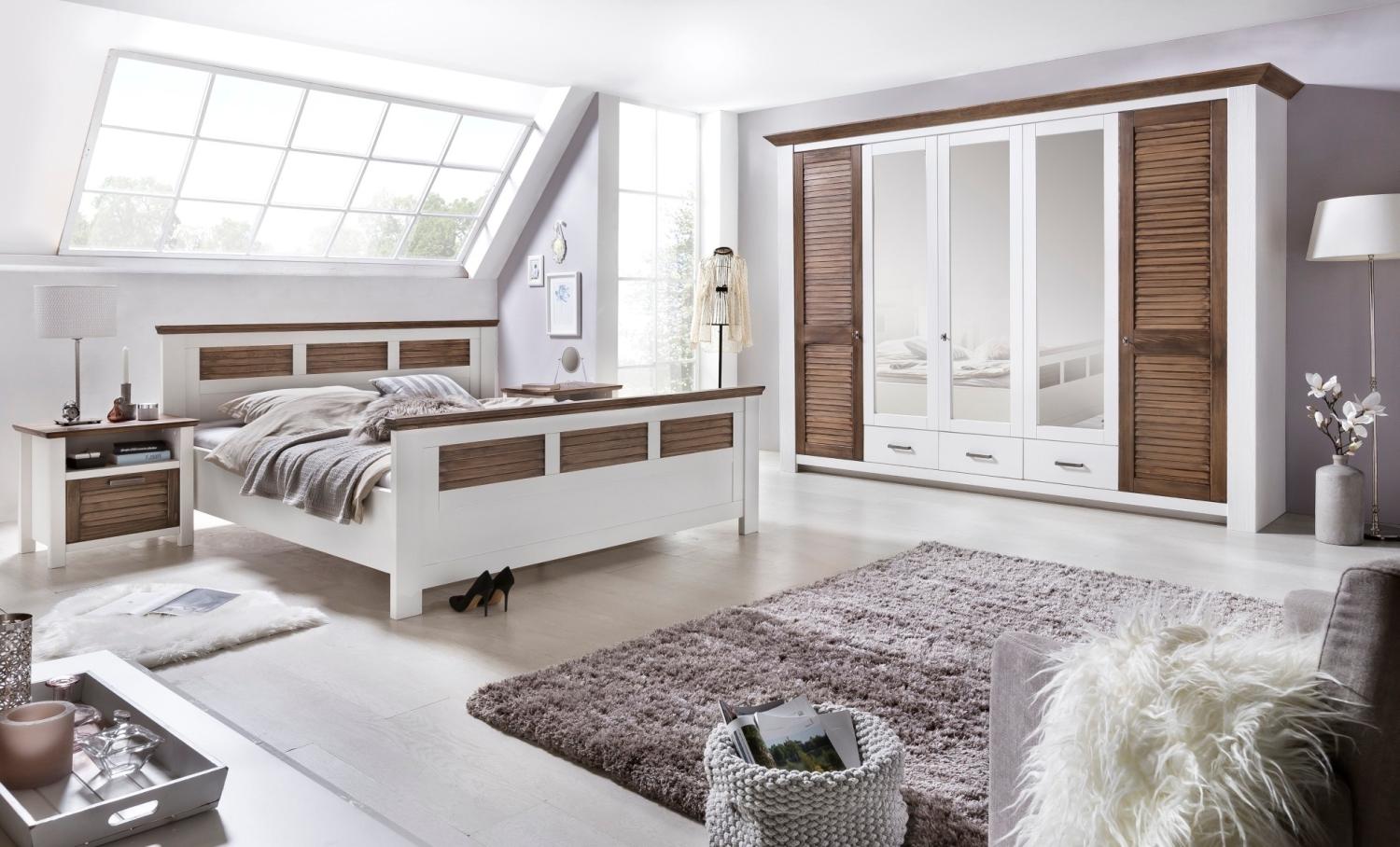 Schlafzimmer Set mit Bett 200x200 + Schrank 284cm + 2x Nachttische Pinie Laguna Bild 1