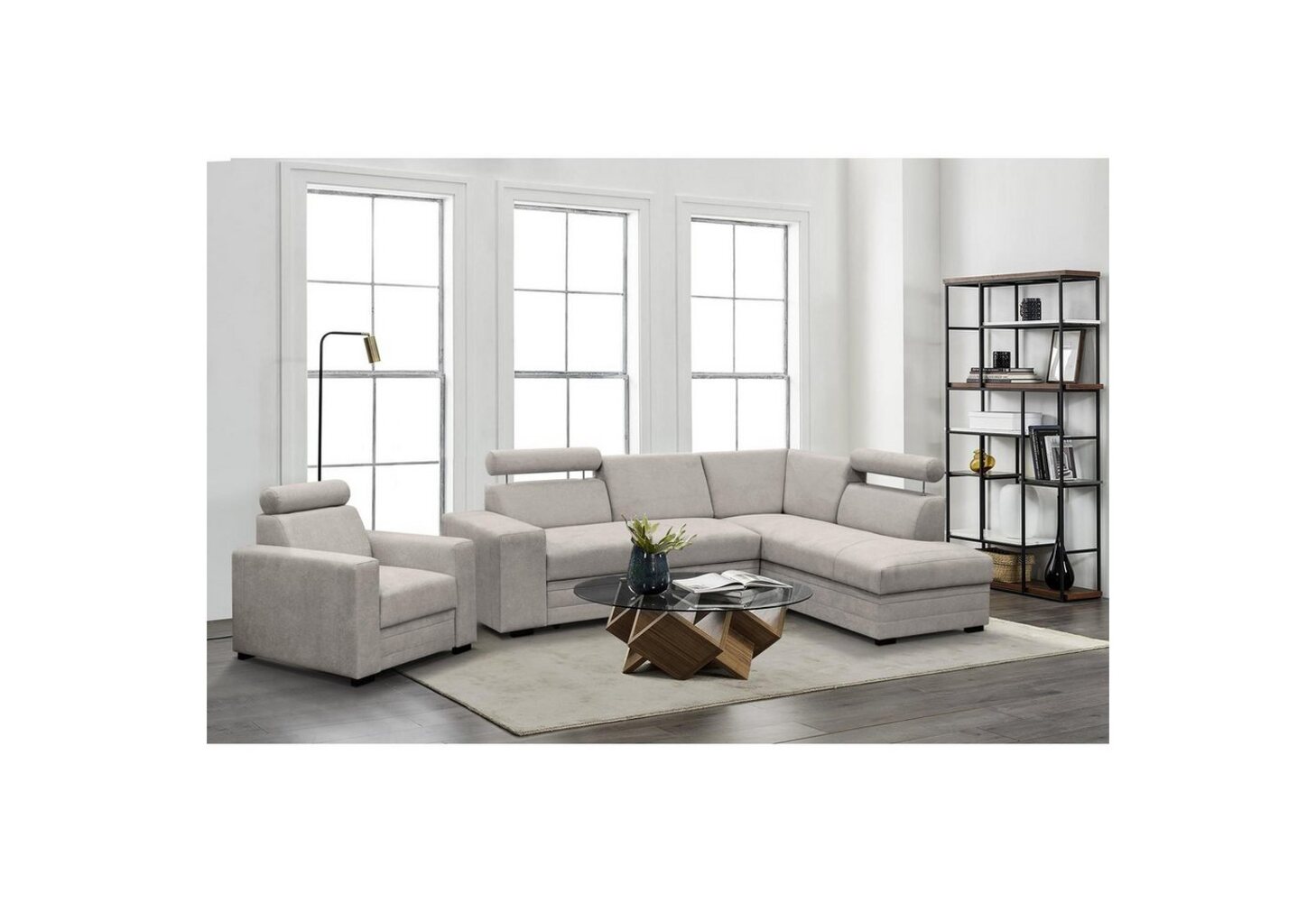 Beautysofa Polstergarnitur Roma Die Lieferung beinhaltet die Lieferung in die Wohnung, (modernes Set Eckgarnitur mit Sessel, Schlaffunktion, Bettkasten, verstellbare Kopfstützen), gepolstertes Ecksofa mit Sessel aus Bonnell-Federn für Wohnzimmer Bild 1