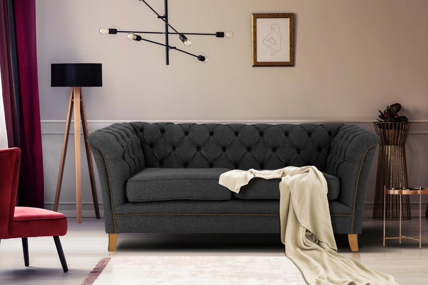 Home affaire 2-Sitzer Newport, mit Knopfheftung im Rücken, Keder und feinen Armlehnen Bild 1