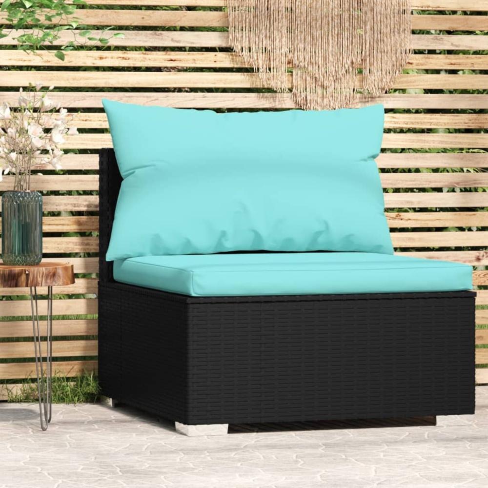 vidaXL Garten-Mittelsofa mit Kissen Schwarz Poly Rattan 317537 Bild 1