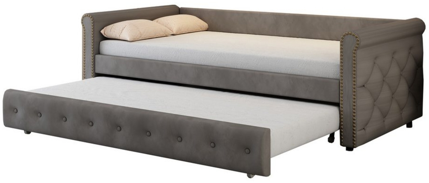 OKWISH Bett Schlafsofa Daybett Tagesbett (Ausziehbares Schlafsofa Grau Strapazierfähiger Leinenstoff, 90x200 cm), Ohne Matratze Bild 1
