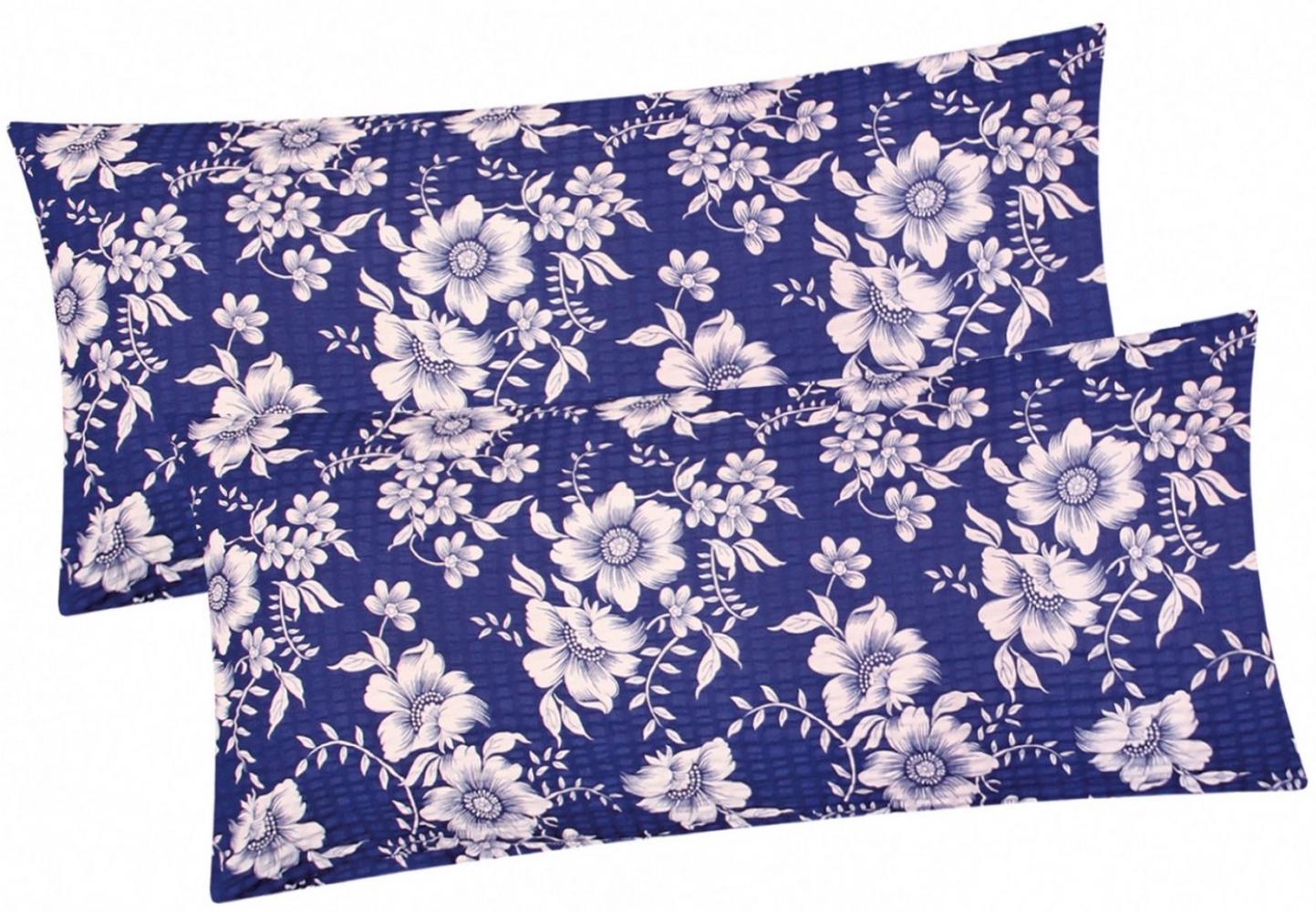 Heubergshop Kissenbezug, (2 Stück), Seersucker 40x80cm 100% Baumwolle Blumen Geblümt (EW-Blumen-Blau) Bild 1