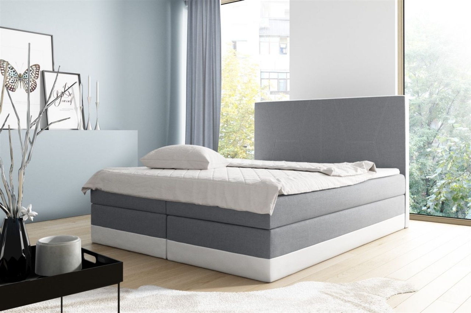 Boxspringbett VELARO mit Bettkasten 180x200 cm Grau- Weiss Bild 1