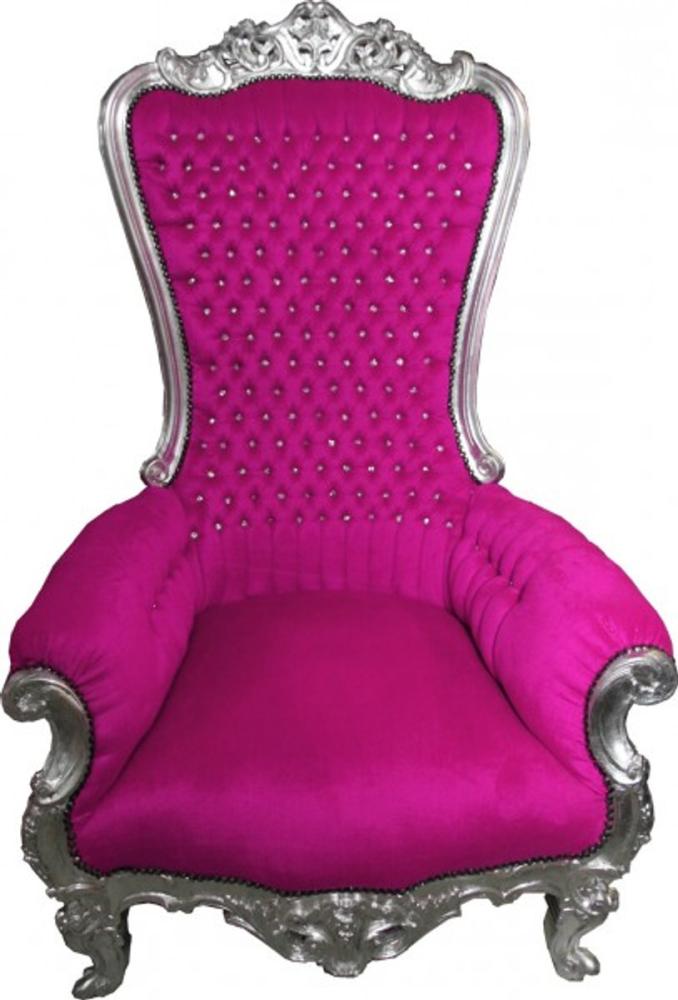 Casa Padrino Barock Thron Sessel Majestic Pink/Silber mit Bling Bling Glitzersteinen - Riesensessel -Thron Stuhl Tron Bild 1