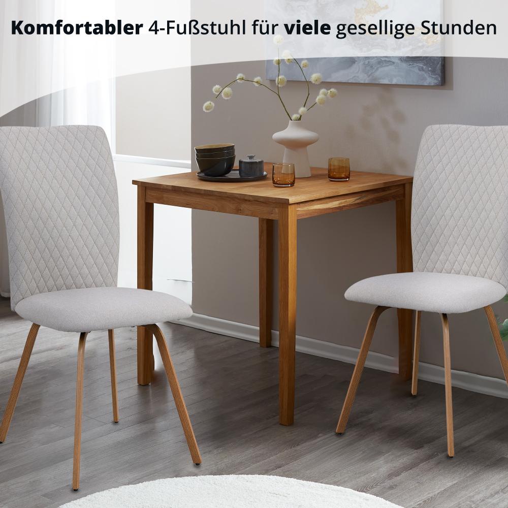 KHG Esszimmerstühle 2er Set, Polsterstuhl Weiß Webstoff gesteppt, Stuhlbeine Metall Eiche-Dekor beschichtet, Küchenstuhl, Essstuhl für Esszimmer Küche Büro Bild 1