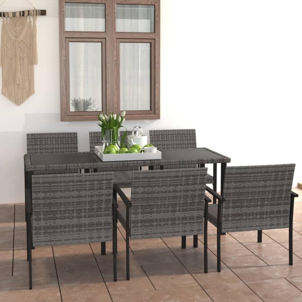 vidaXL 7-tlg. Garten-Essgruppe Poly Rattan Grau 3065715 Bild 1