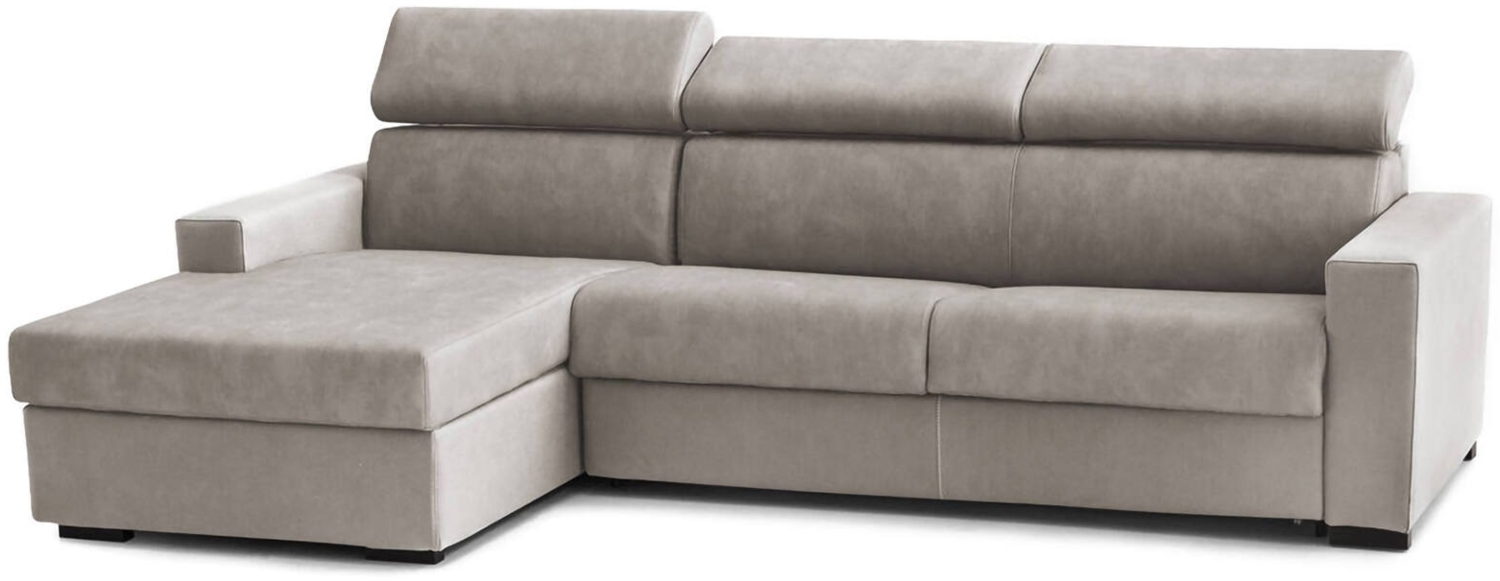 Dmora Schlafsofa mit Halbinsel Aloet, Sofà mit Sinistra-Stauraum-Halbinsel, schmale Armlehnen, 100 % Made in Italy, 260 x 95 x 85 cm, Tortora Bild 1