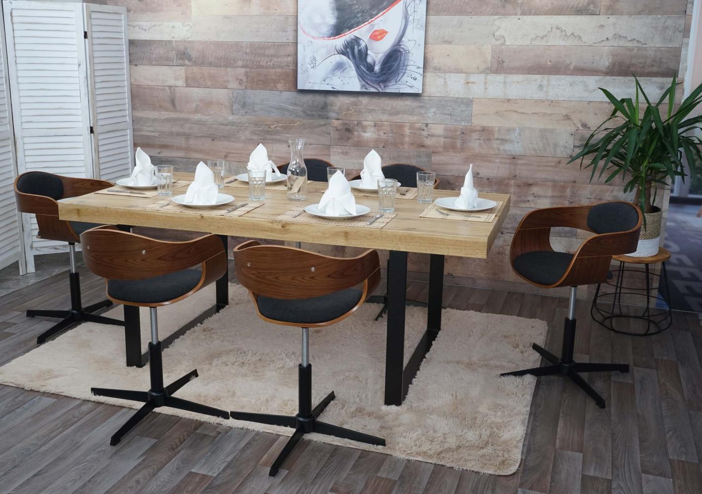 6er-Set Esszimmerstuhl HWC-H46, Stuhl, höhenverstellbar Drehmechanismus Bugholz FSC® ~ Walnuss-Optik, Stoff dunkelgrau Bild 1