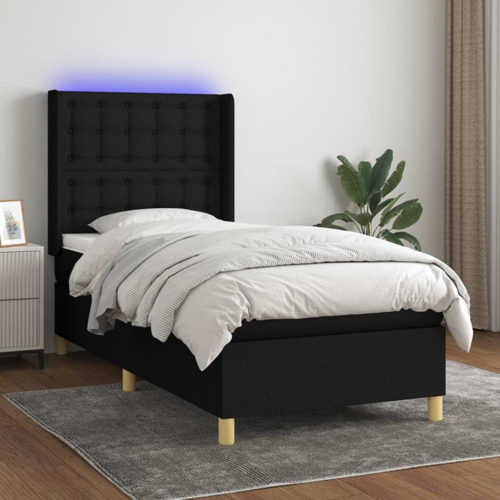 vidaXL Boxspringbett mit Matratze & LED Stoff Schwarz 90 x 200 cm, Härtegrad: H2 [3139167] Bild 1