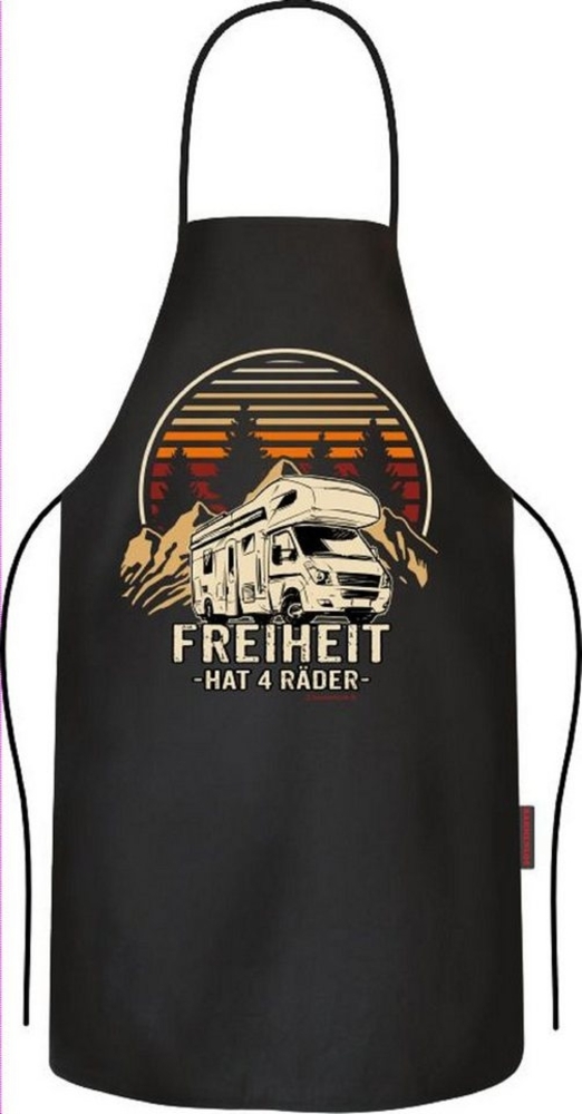 RAHMENLOS® Grillschürze Kochschürze für Wohnmobil Fans - Freiheit hat 4 Räder Bild 1