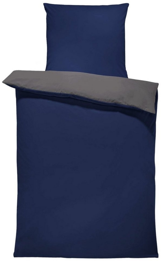 One Home Wendebettwäsche Doubleface, Mikrofaser, 4 teilig, dunkelblau / anthrazit, Normalgröße Bild 1
