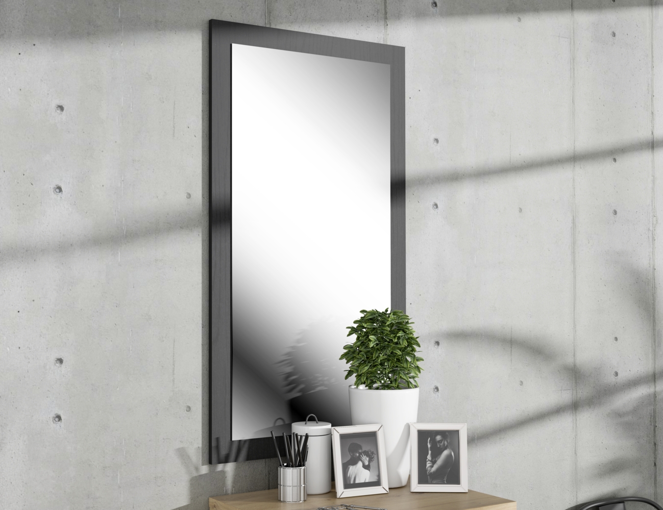 FORTE Trondheim Spiegel, Holzwerkstoff, Schwarz, 54,4 x 100 x 1,9 cm Bild 1