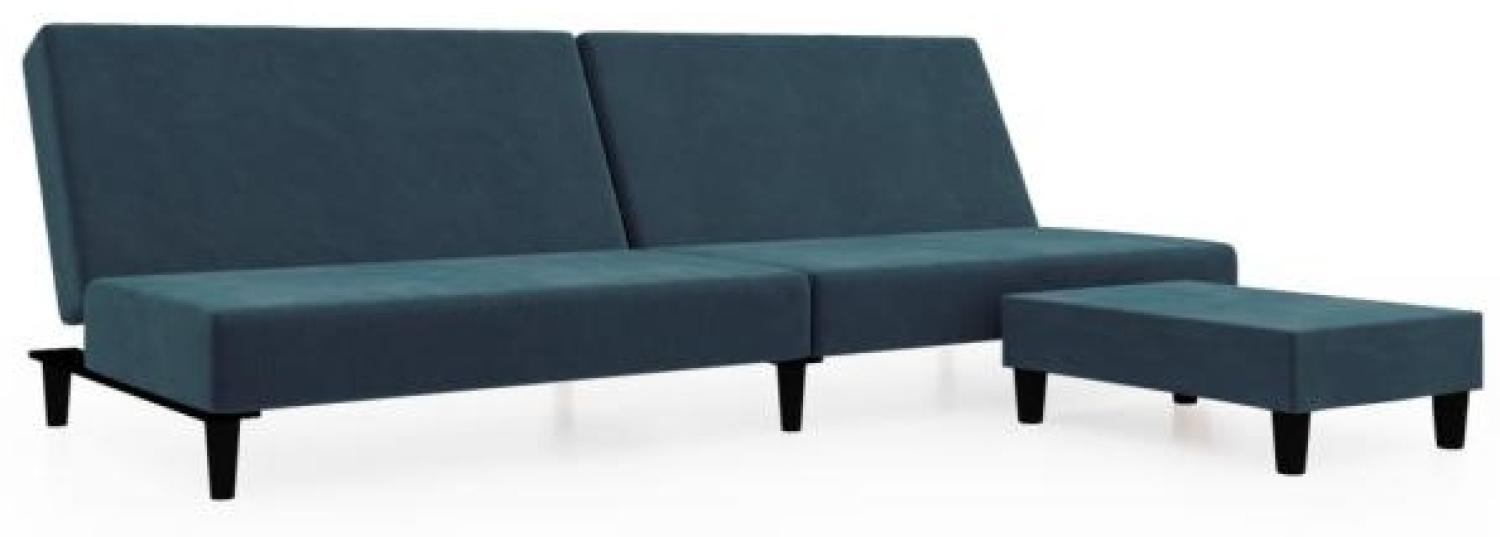 Schlafsofa 2-Sitzer mit Fußhocker Blau Samt [3080489] Bild 1
