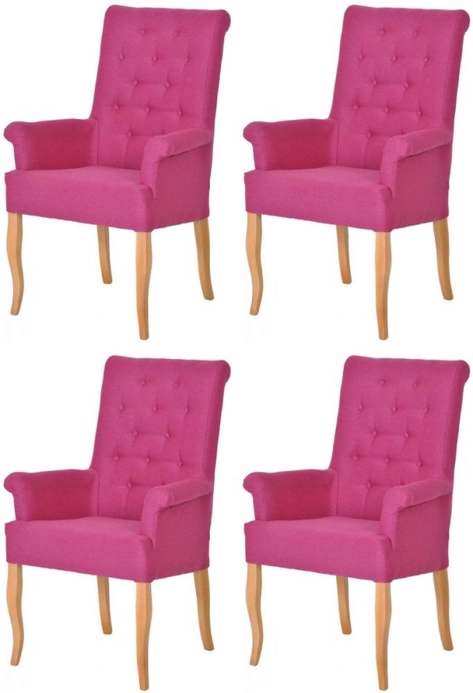 Casa Padrino Chesterfield Neo Barock Esszimmer Stuhl 4er Set Pink / Naturfarben - Küchenstühle mit Armlehnen - Esszimmer Möbel - Chesterfield Möbel - Neo Barock Möbel Bild 1