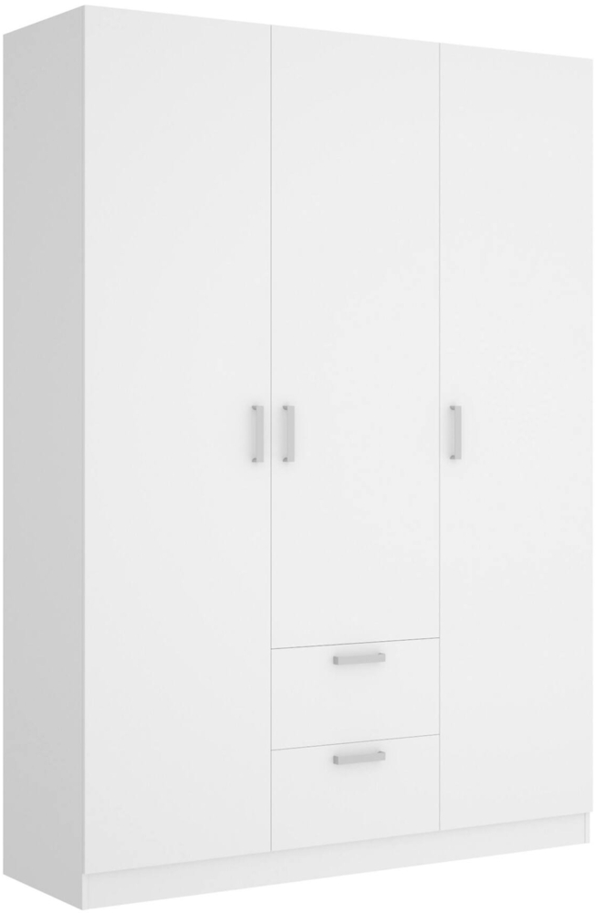 Dmora Kleiderschrank 3 Türen Ales, Kleiderbügel für Schlafzimmer, Kleiderschrank mit 3 Flügeltüren und 2 Schubladen, 150x52h215 cm, Weiß Bild 1