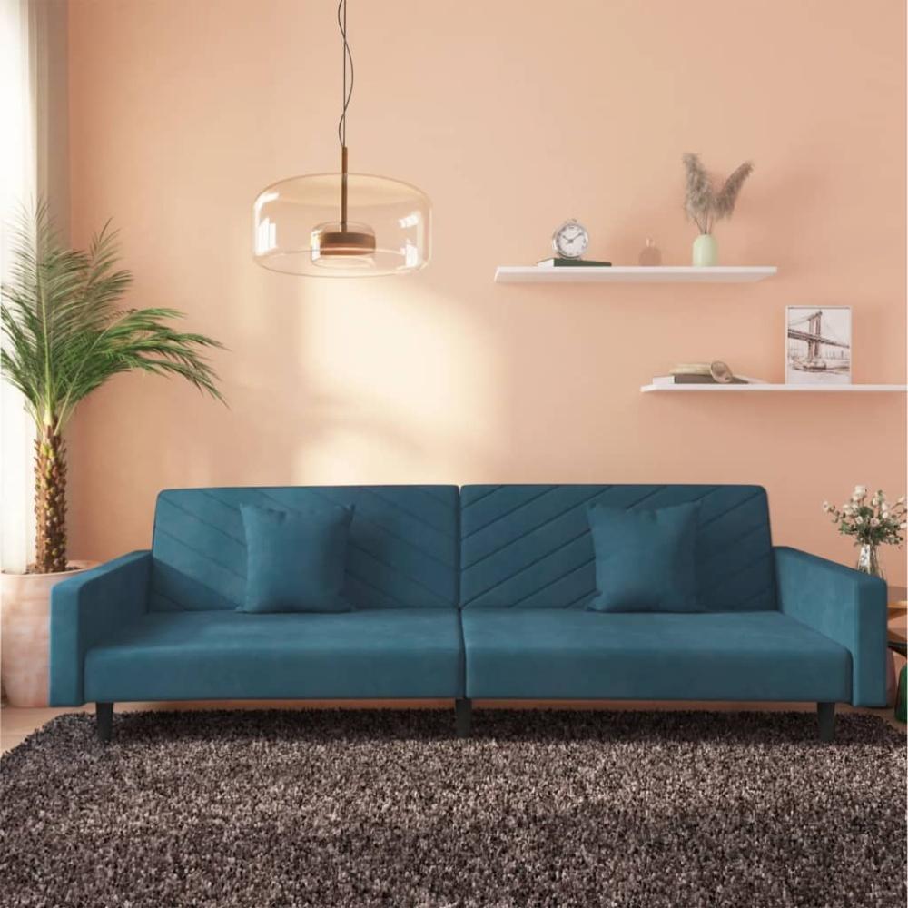 vidaXL Schlafsofa 2-Sitzer mit 2 Kissen Blau Samt Bild 1