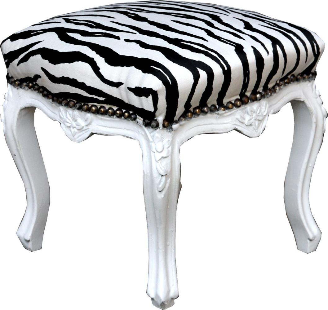 Casa Padrino Barock Fußhocker Zebra / Weiß - Antik Stil Möbel - Hocker Bild 1