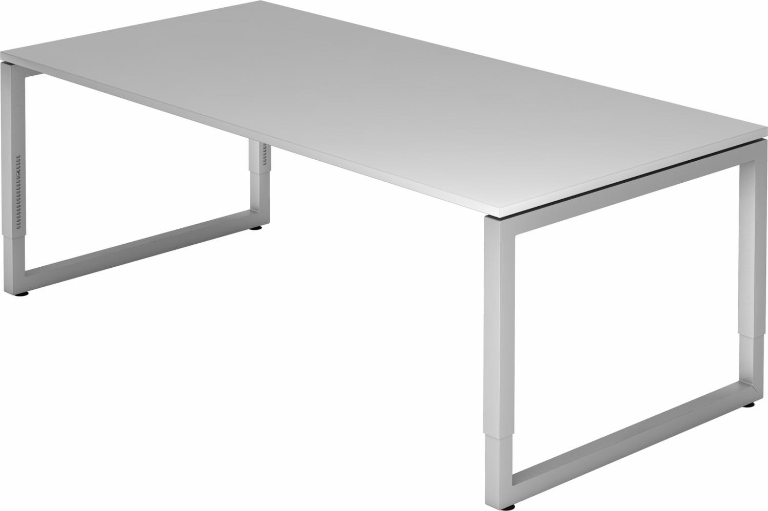 bümö höhenverstellbarer Schreibtisch R-Serie 200x100 cm in grau, Gestell in Silber - großer PC Tisch für's Büro manuell höhenverstellbar, Computertisch verstellbar, RS-2E-5-S Bild 1