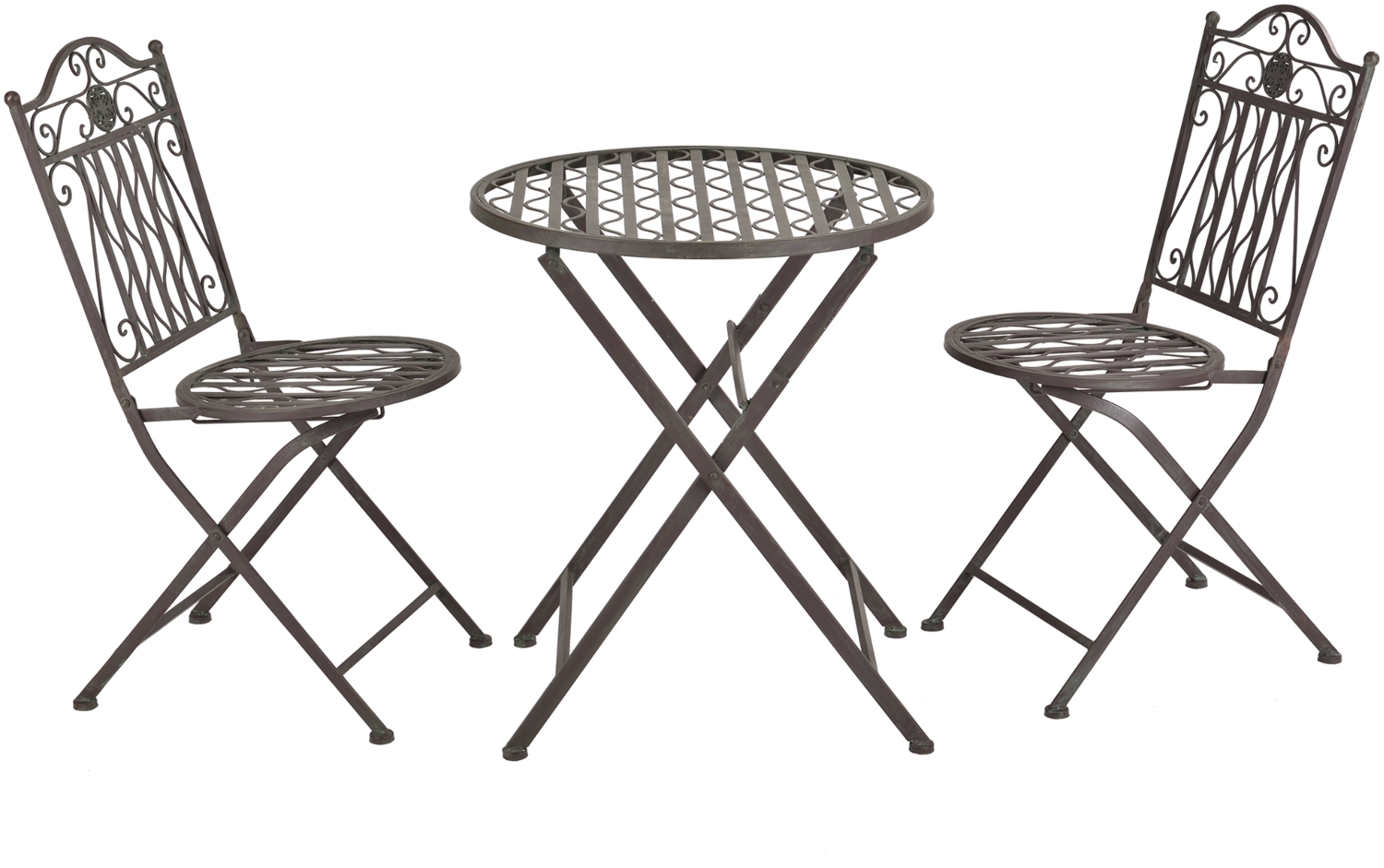 DELUKE® Bistroset 3-teilig LOLA Metall - Klappbar, Wetterfest | Balkonmöbel Set 2 klappbar Personen Bistrotisch mit 2 Stühlen Gartenmöbel Set 2 Personen Sitzgarnitur, Braun Bild 1