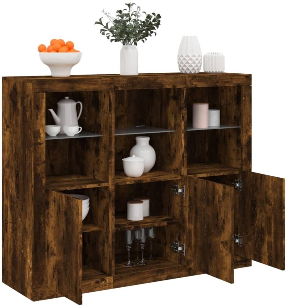 vidaXL Sideboards mit LED-Leuchten 3 Stk. Räuchereiche Holzwerkstoff 3209104 Bild 1