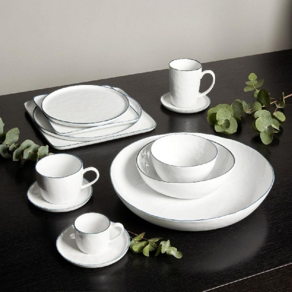 Lambert Tasse Henkelbecher Piana Weiß basaltgrauer Rand Bild 1